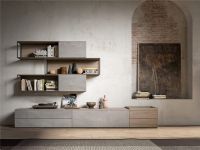 Living GABBIA con ante calce grigia,cassetti e schiene country wood e pensili gabbia in dark brown<br />L 300 x H 190 x P 352/482 cm a scelta<br /><br />PREVENTIVO SU RICHIESTA